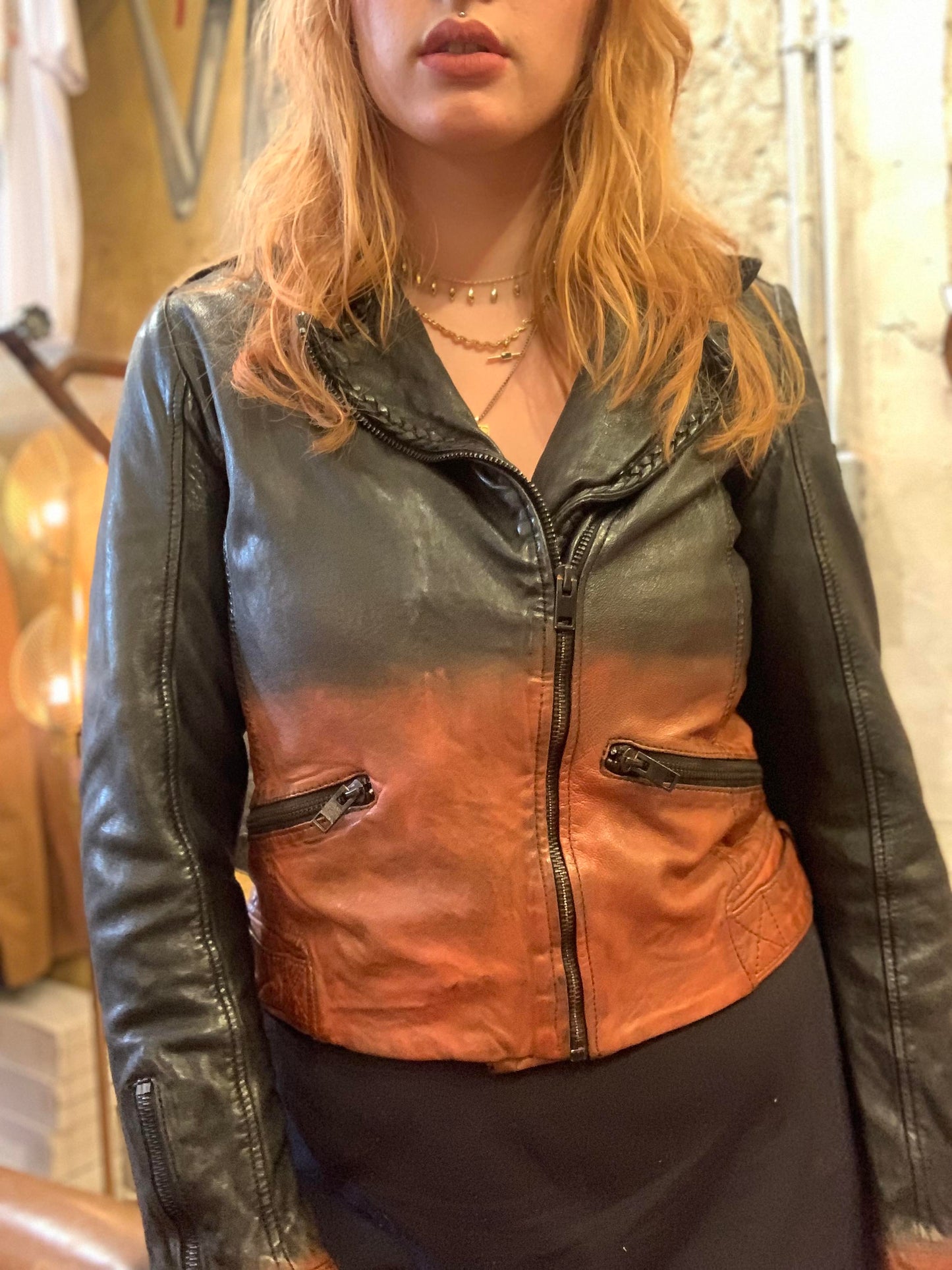 Alica Copper & Black Leather Jacket - La De Da