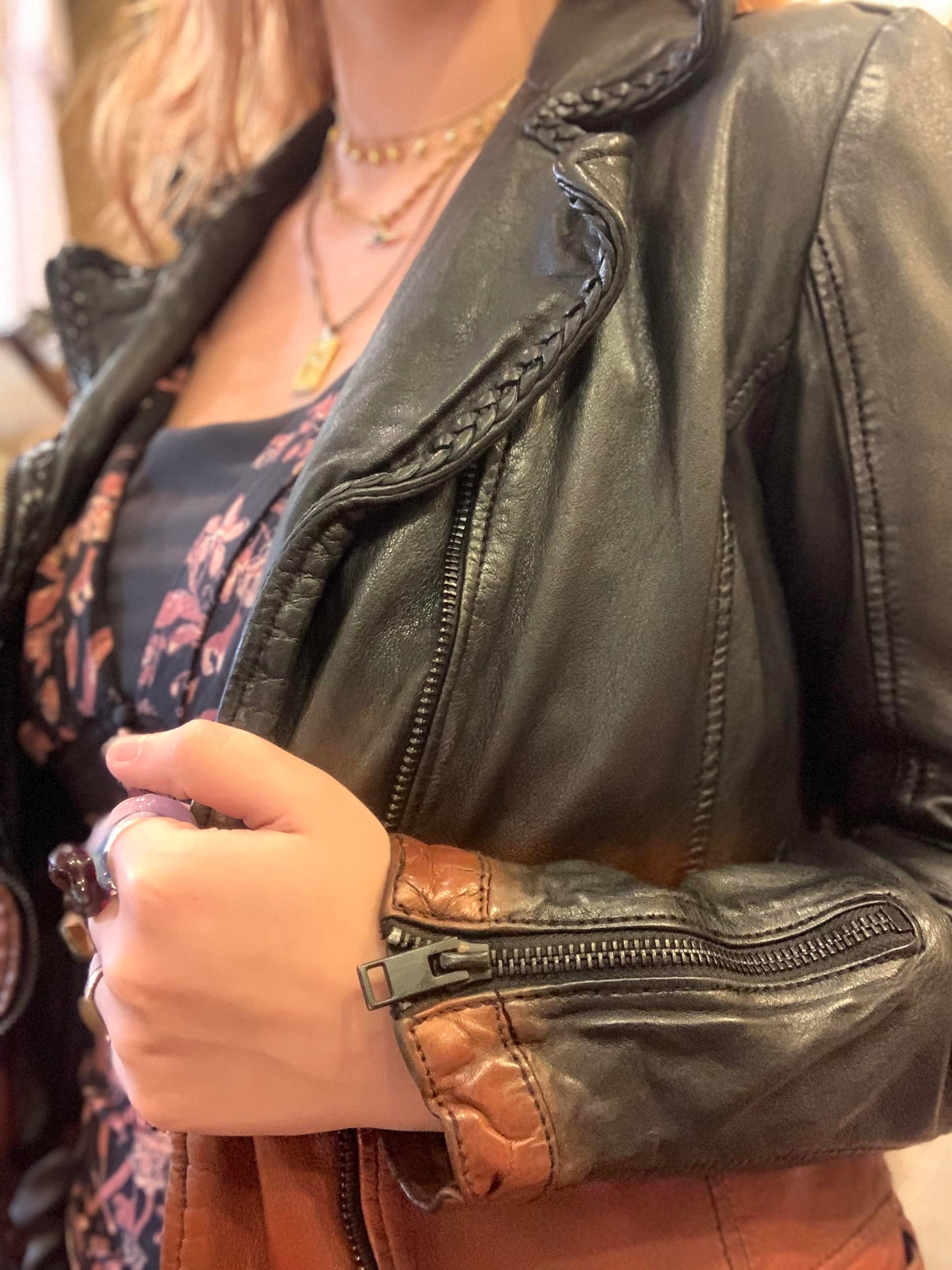 Alica Copper & Black Leather Jacket - La De Da