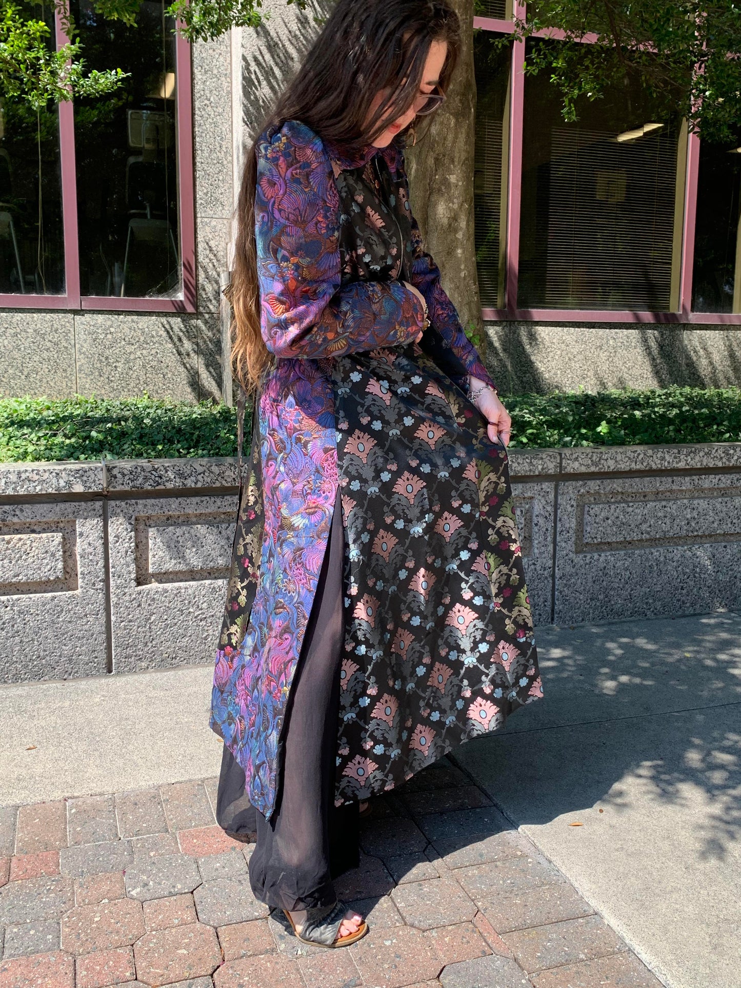 Brocade Dark Belted Coat* - La De Da