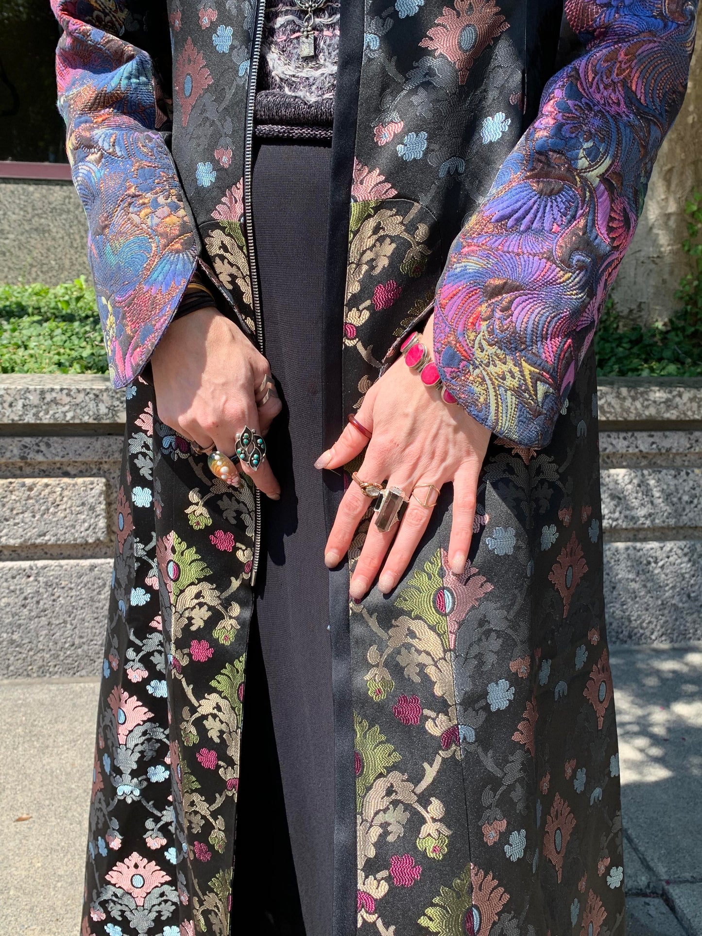 Brocade Dark Belted Coat* - La De Da