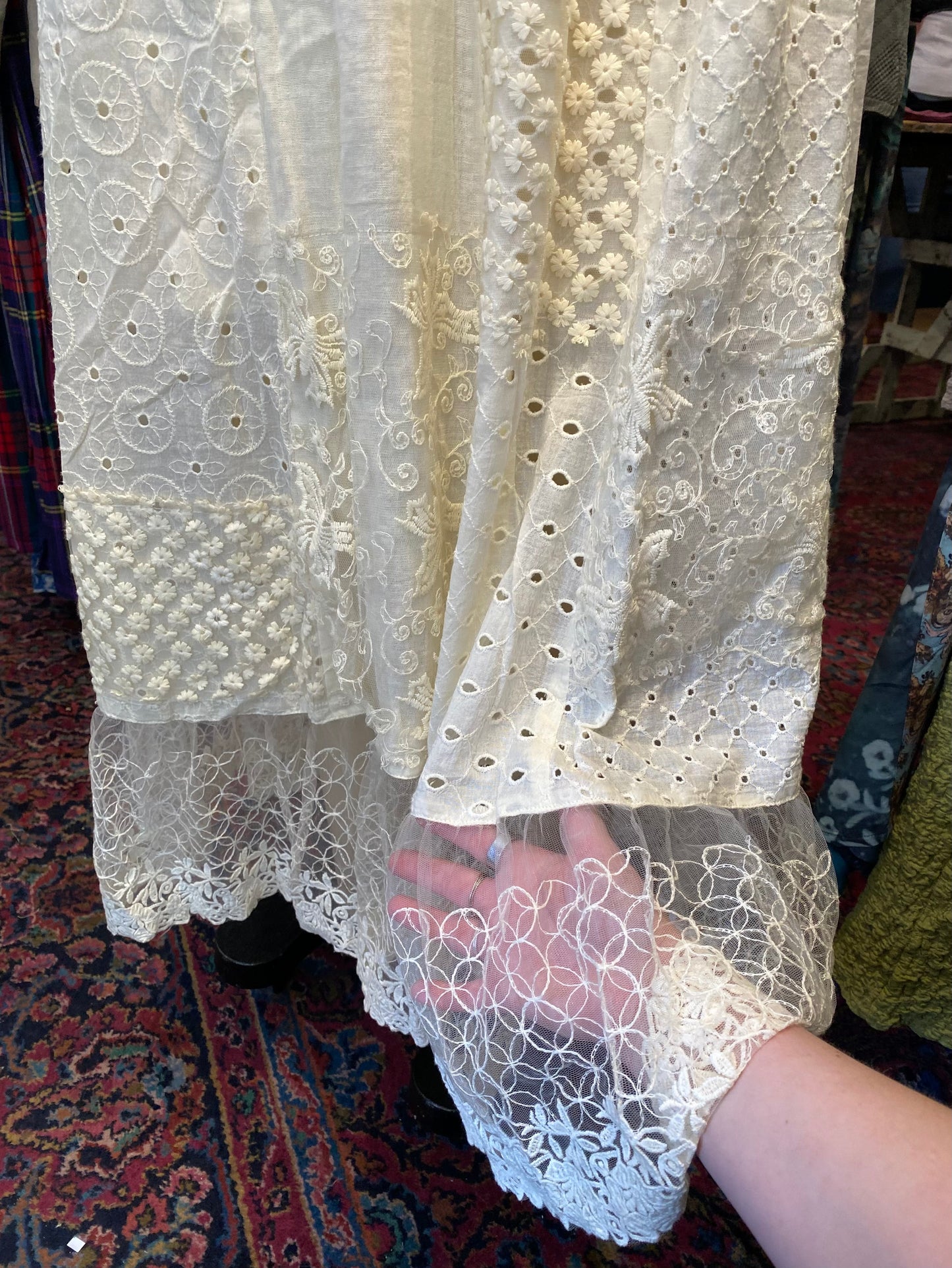 Floral Eyelet Maxi Skirt - Cream