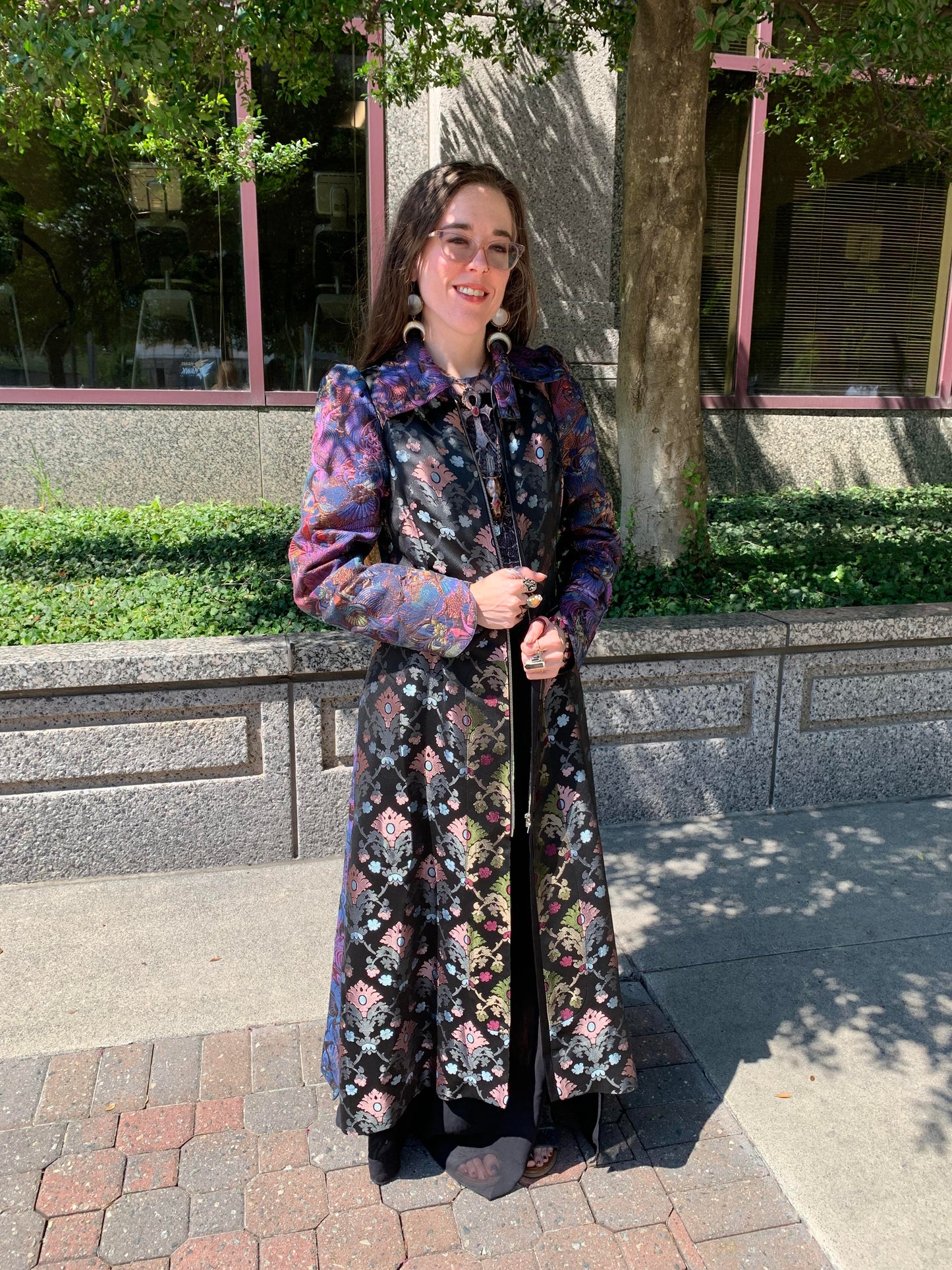 Brocade Dark Belted Coat* - La De Da