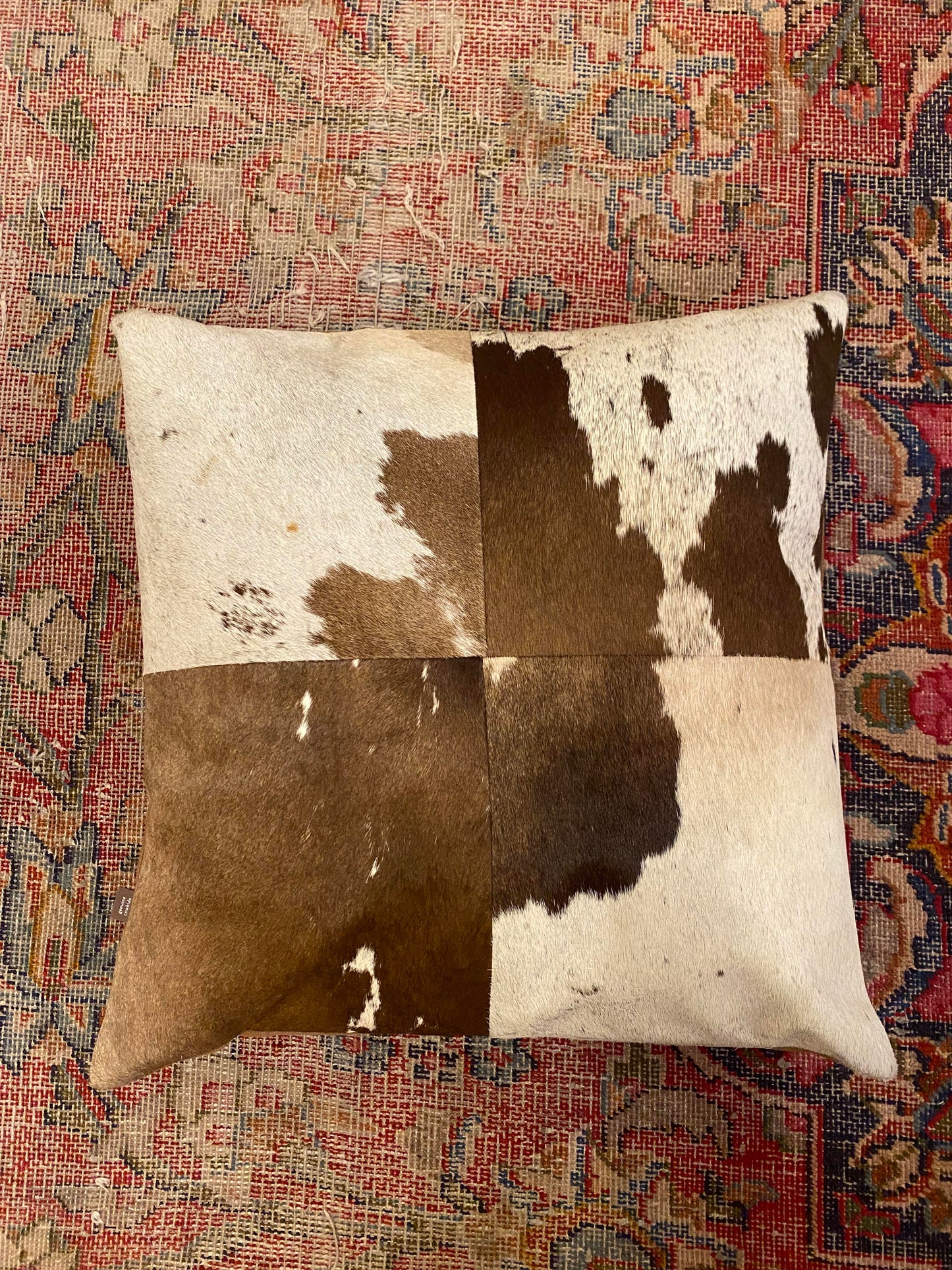 Square Cowhide Pillow - Brown and White - La De Da