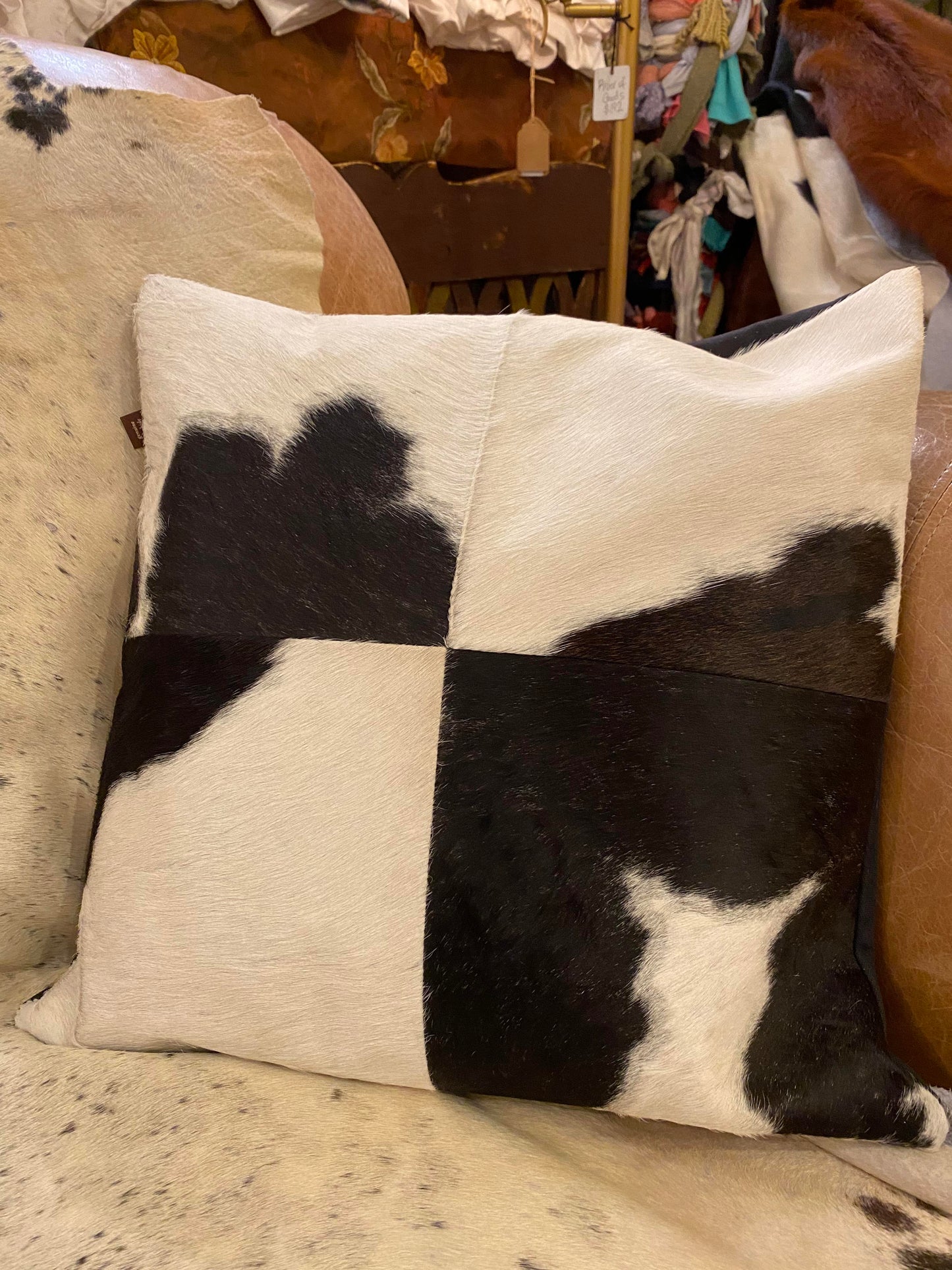 Square Cowhide Pillow - Black and White - La De Da