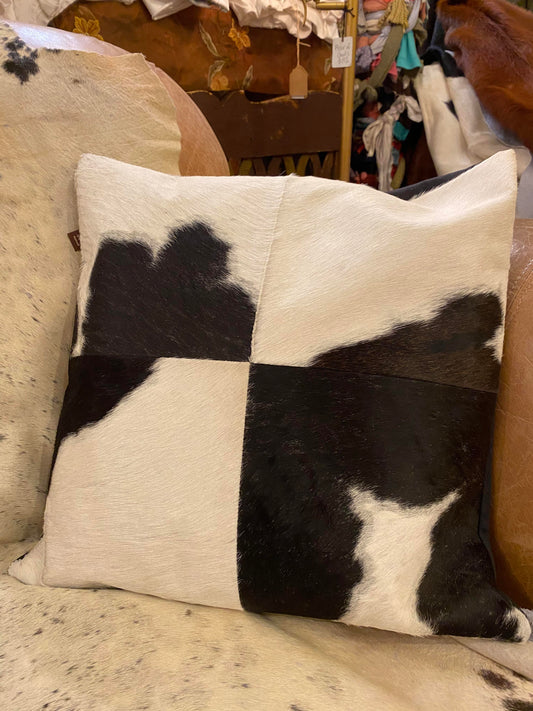 Square Cowhide Pillow - Black and White - La De Da