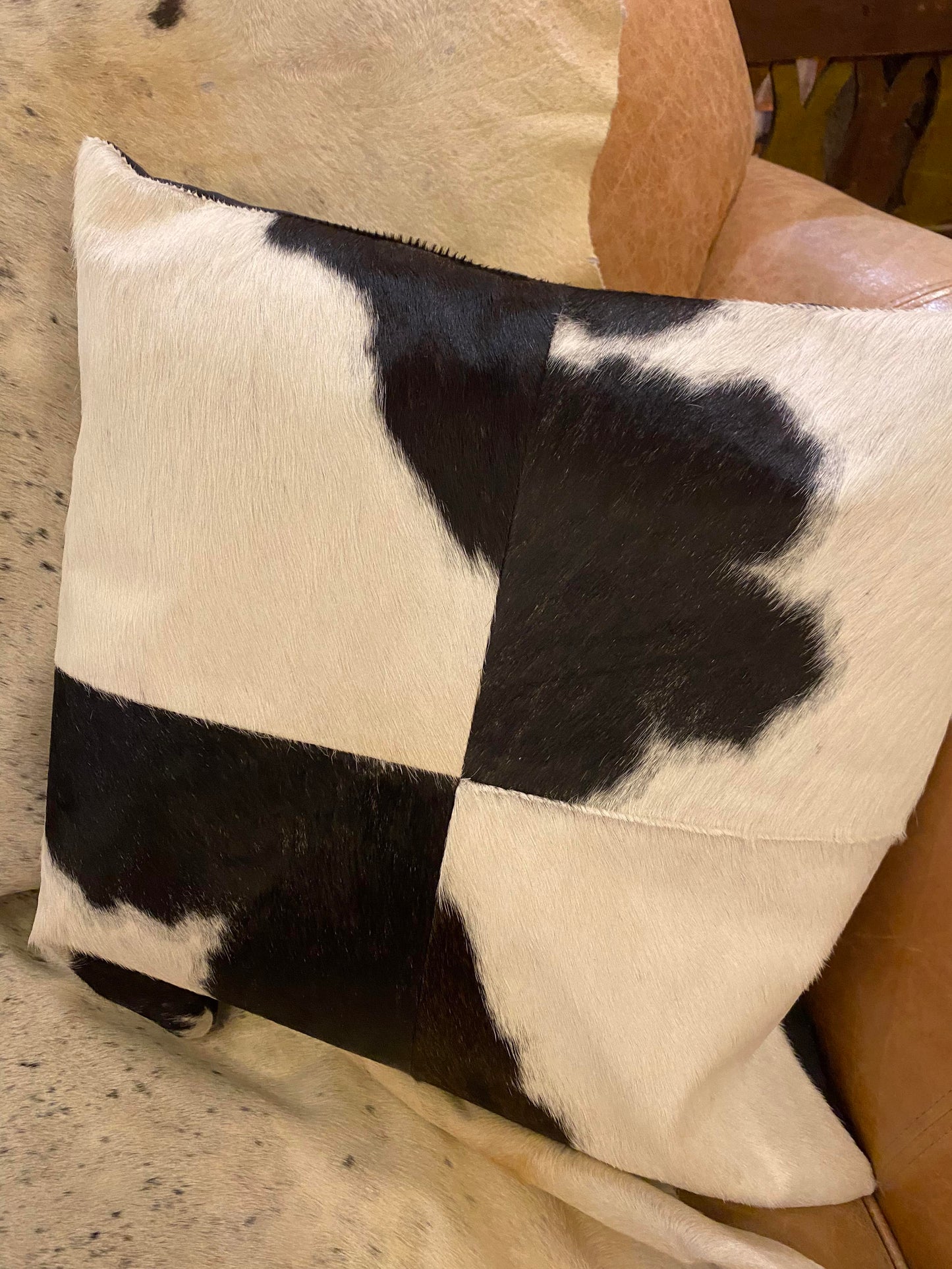 Square Cowhide Pillow - Black and White - La De Da