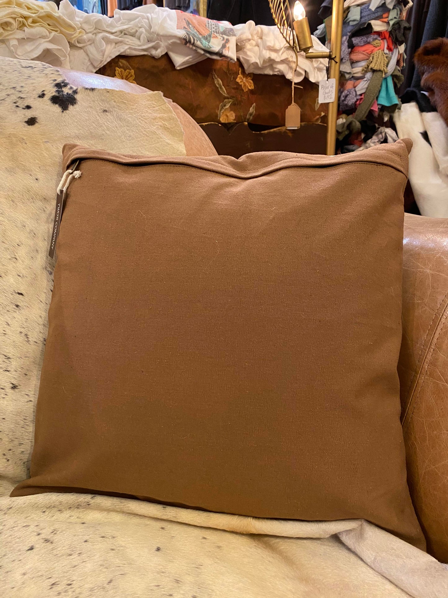 Square Cowhide Pillow - Brown and White - La De Da