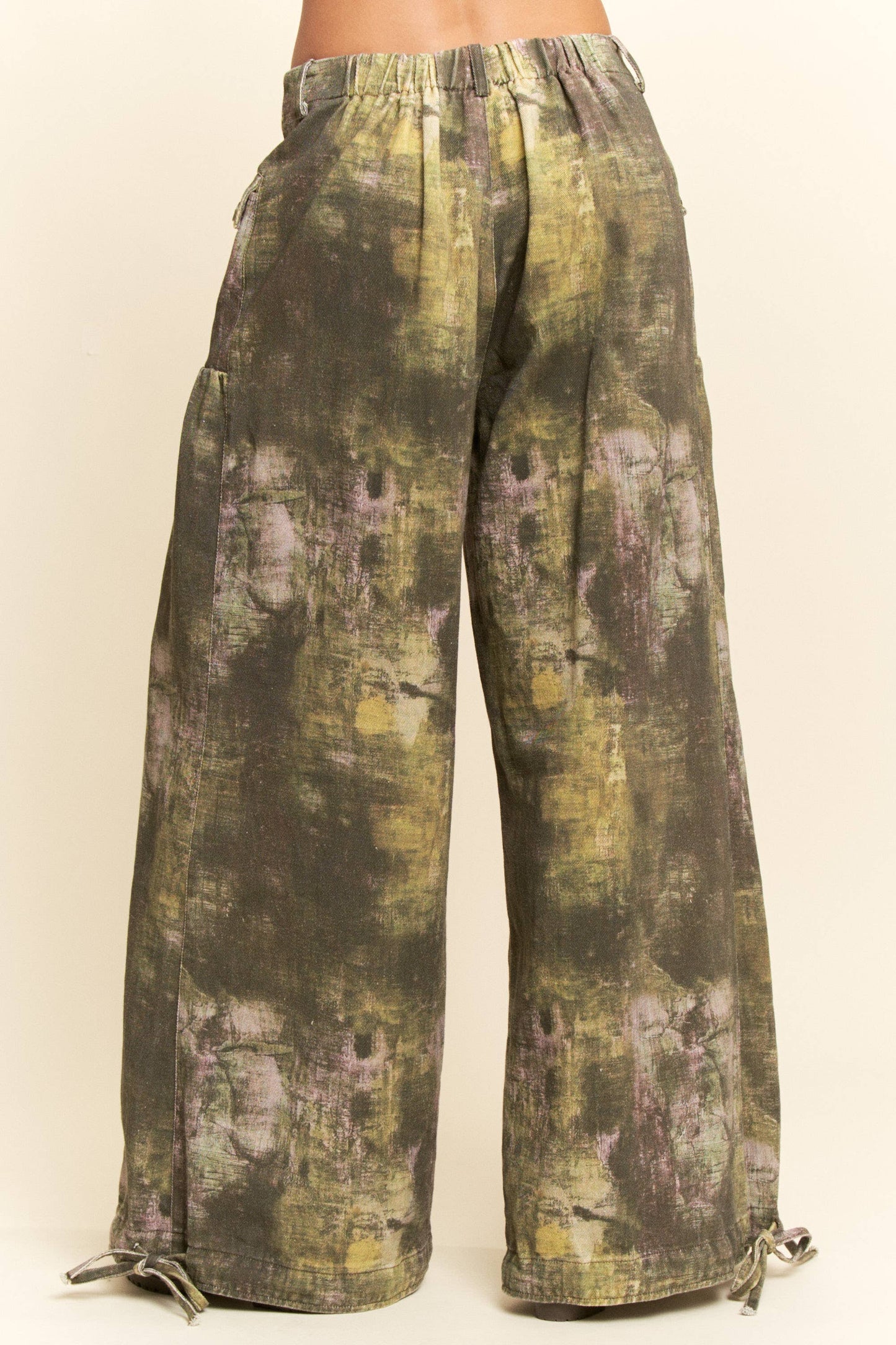 Curve Tie-Dye Printed Mid-High Waist Pants - Dark Olive