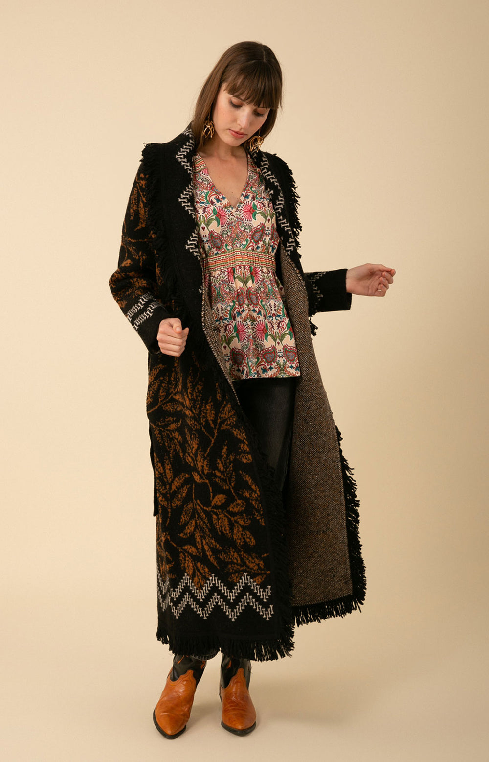 Maelle Fringe Sweater - Brown and Black - La De Da