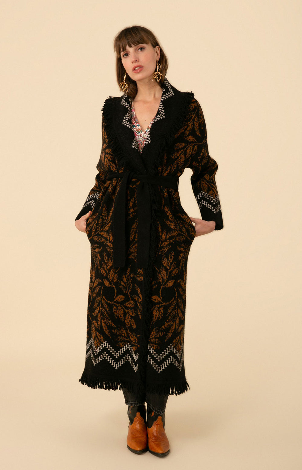 Maelle Fringe Sweater - Brown and Black - La De Da