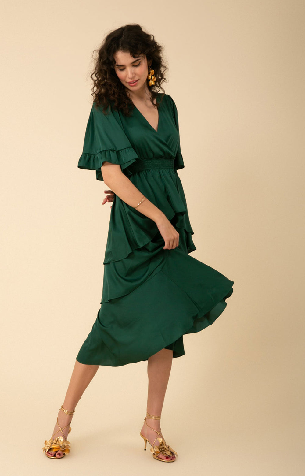 Joy Tiered Midi Dress - Emerald - La De Da