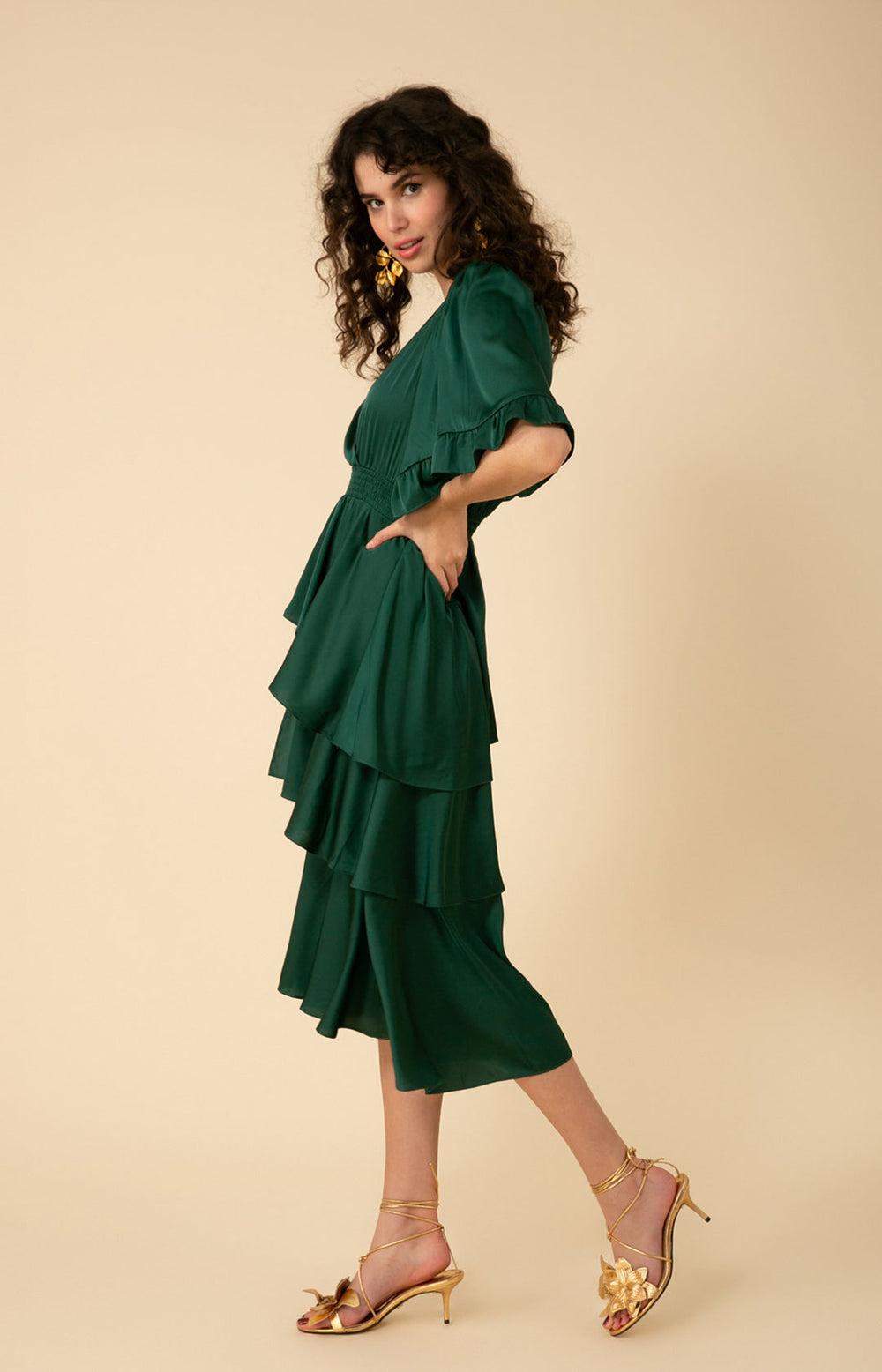 Joy Tiered Midi Dress - Emerald - La De Da