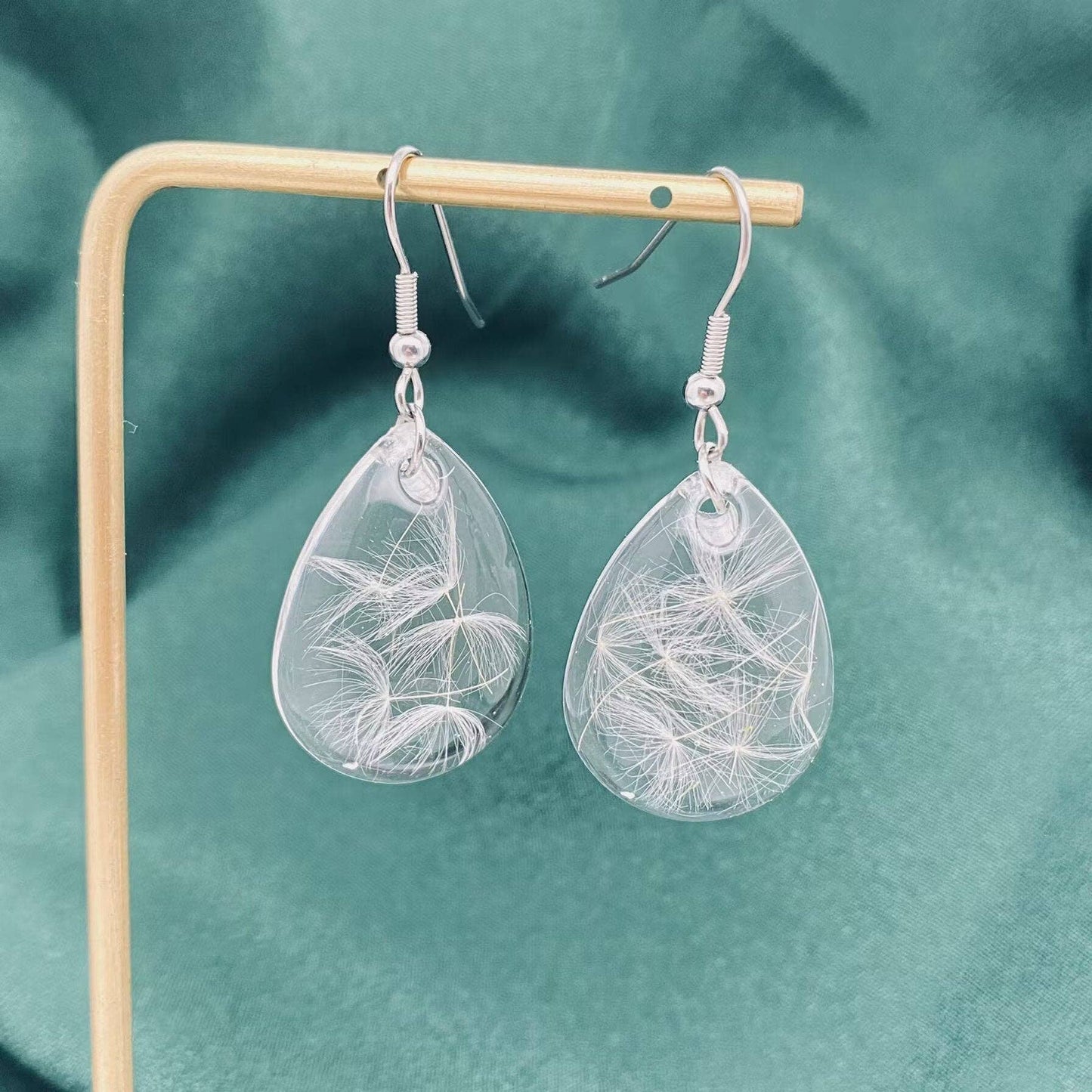 Dandelion Dried Plant Teardrop Dangle Earrings
