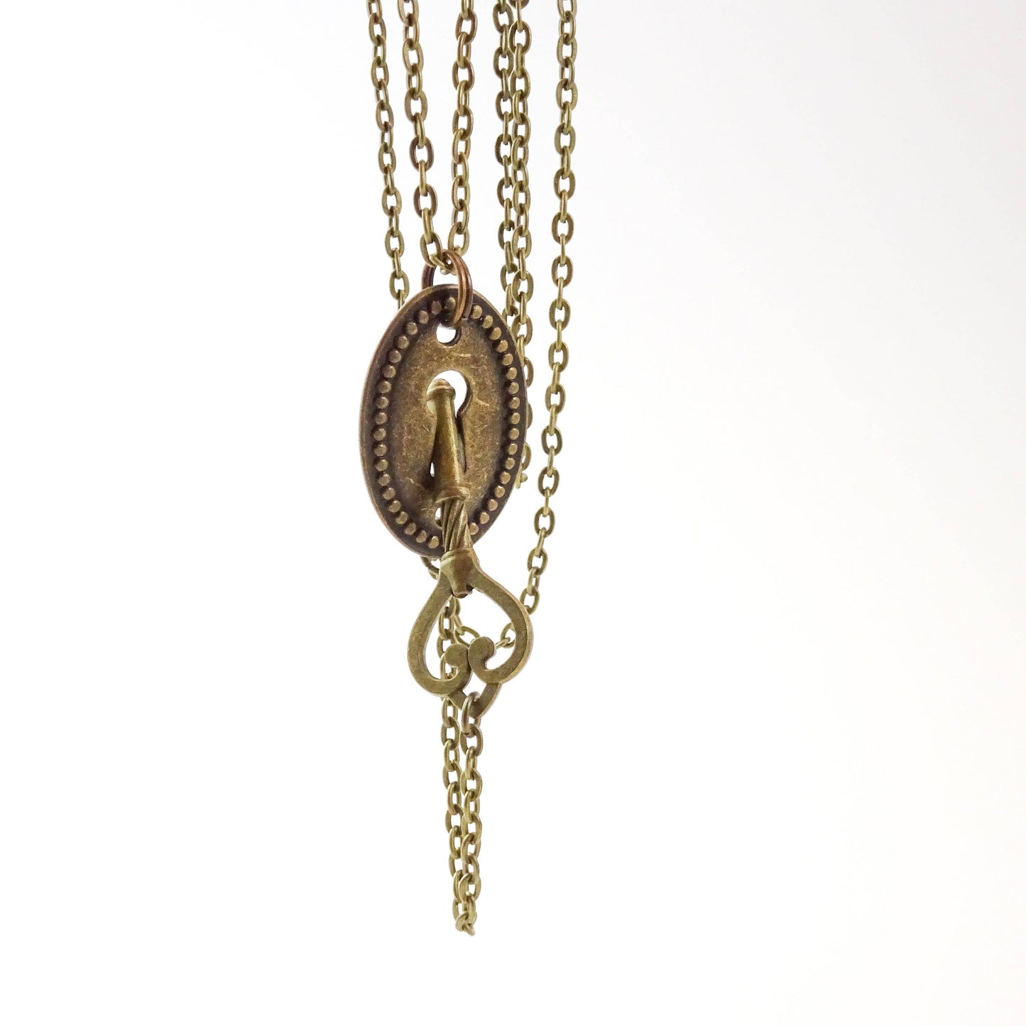 Key & Keyhole Necklace | Long Y Necklace | Bronze