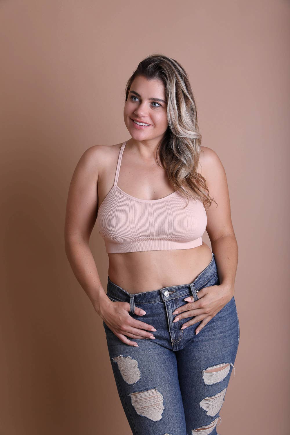 Curve Tattoo Mesh Racerback Bralette - Blush