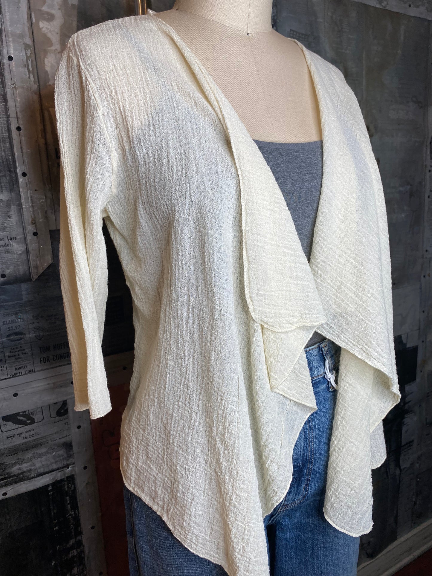 Draped Front Open Cardigan - Ivory
