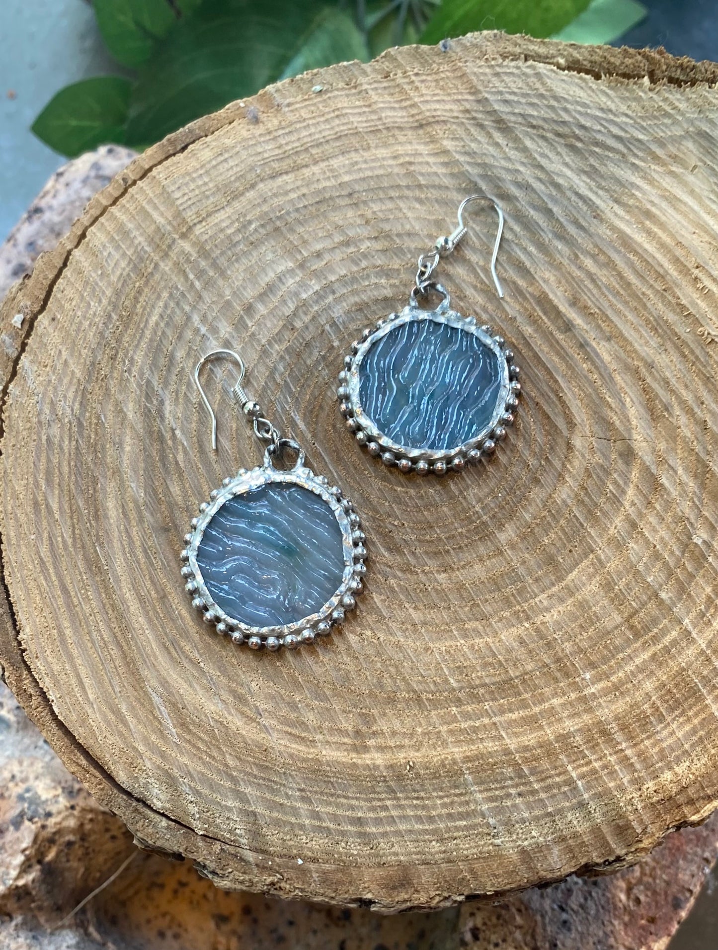 Circle Glass Earrings with Beaded Frame - KC08*