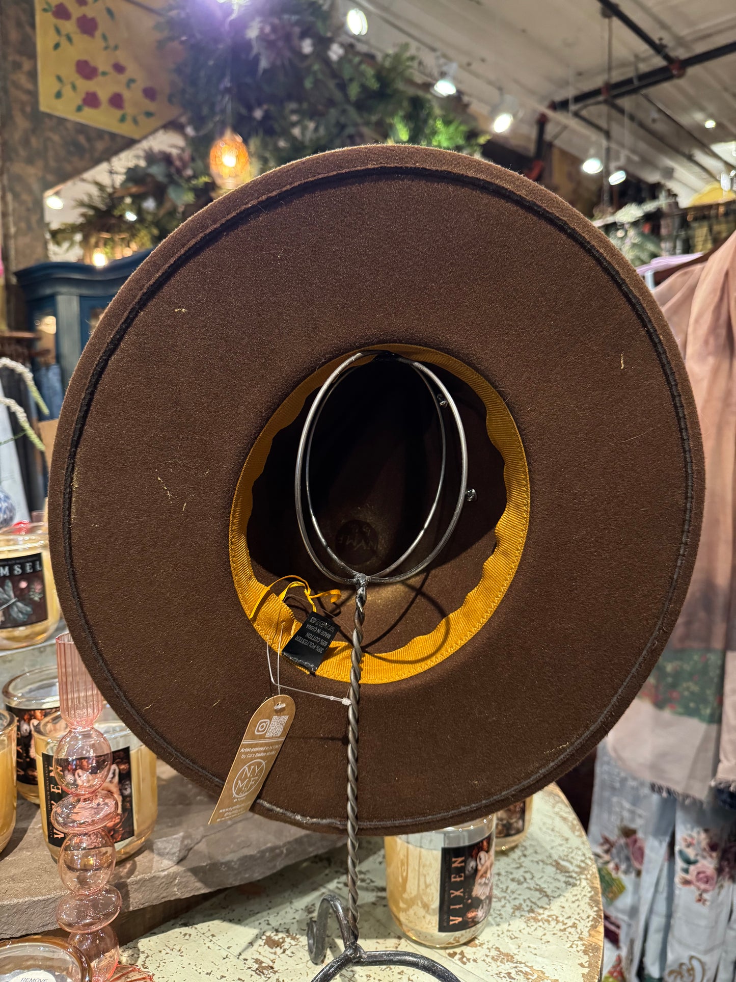 Burnt Floral Vines on NYMF Brown Marble Hat - Hannah King*