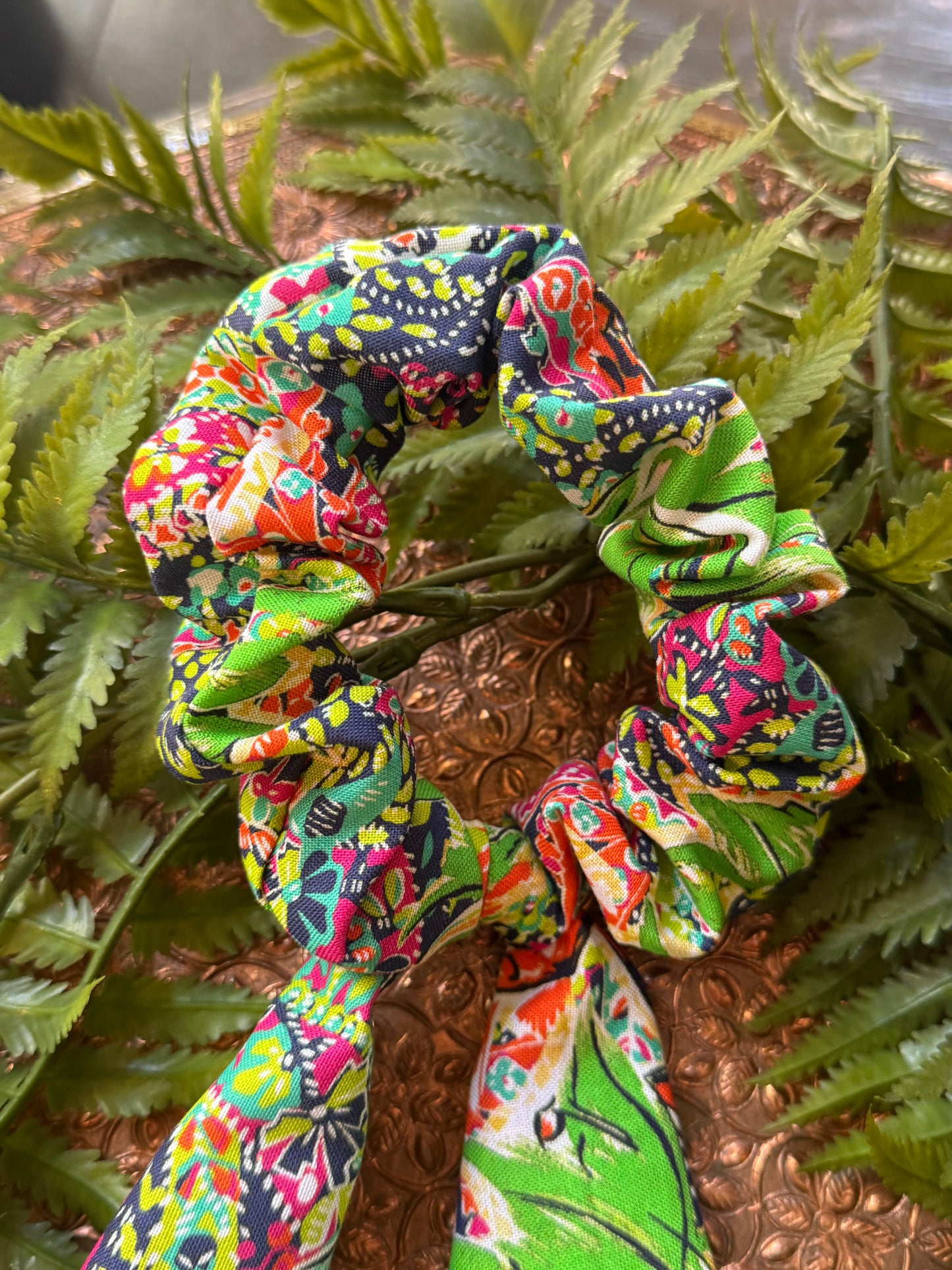 Tiger / Lime Green Scrunchie Scarf #SS12*