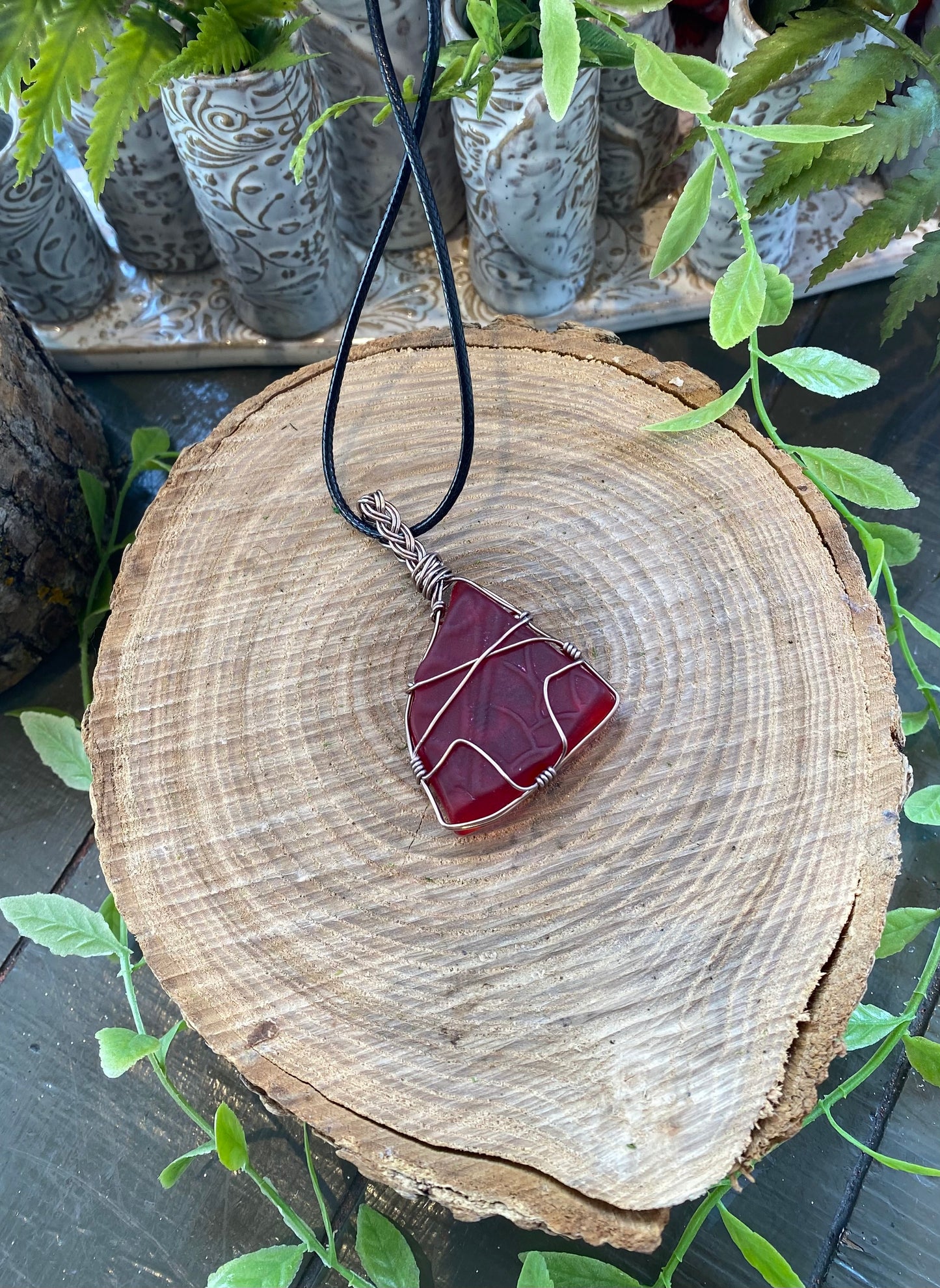 Red Cadmium Wire Wrapped Necklace #IV106
