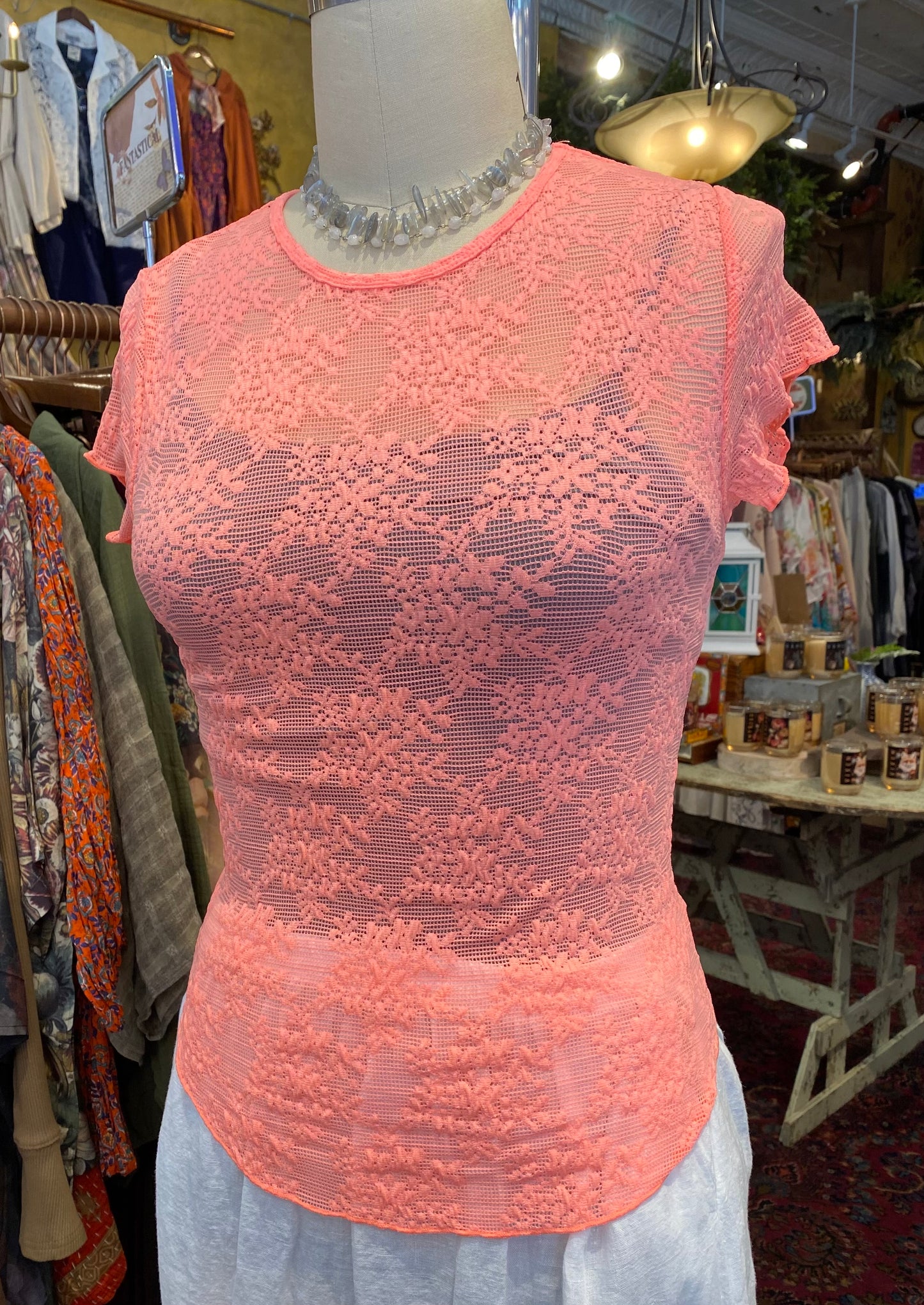 Ready To Go Lace Tee - Flamingo Pink