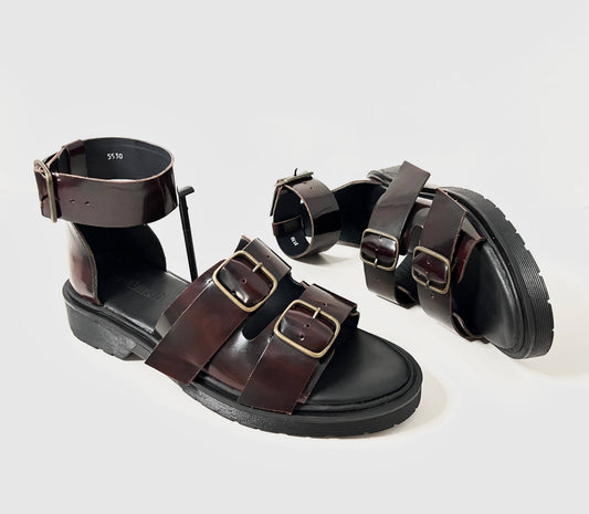 Blake Double Buckle Chunky Sandal - Burgundy