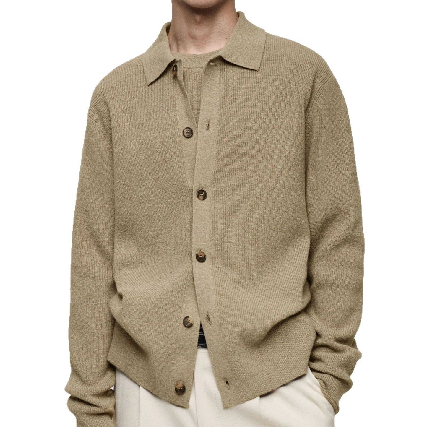 Men's Casual Knit Cardigan Sweater - Khaki