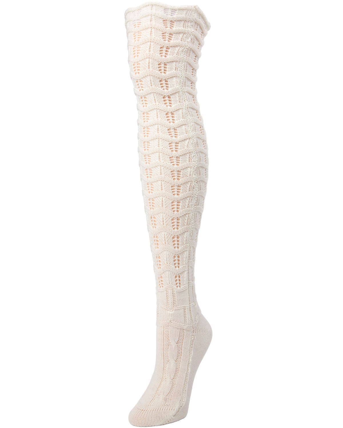 MeMoi Chevron Stripe Chunky Knit Over-The-Knee Warm Socks - OS / Dark Gray Heather