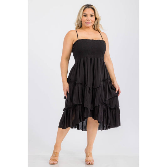 Curve Tiered Ruffle Midi - Black
