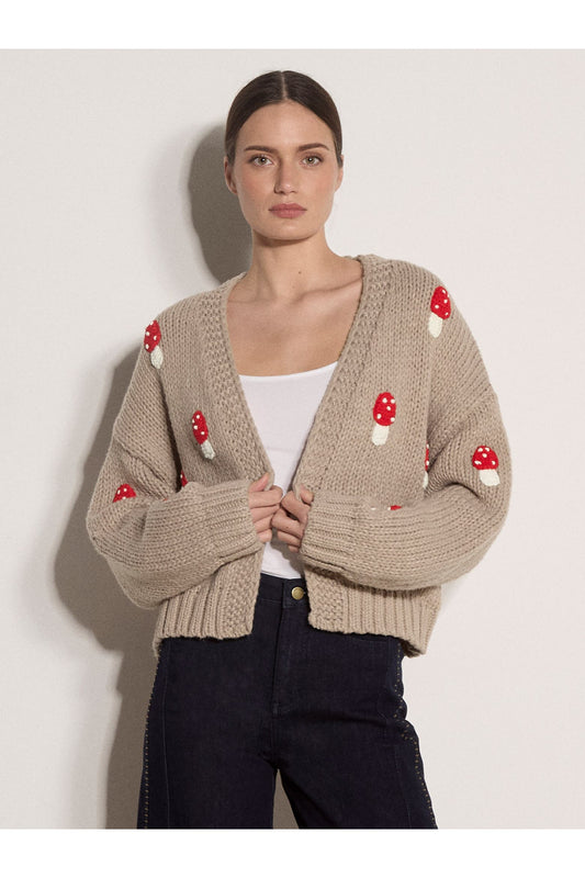 Mushroom Hand Knit Open Cardigan