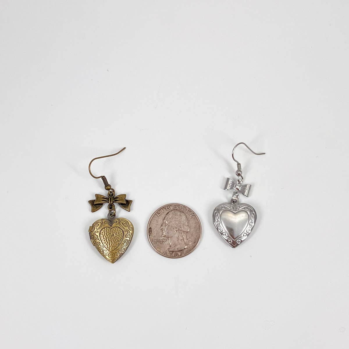Heart Locket Earrings | Working Lockets with Bow Detail - Stainless Steel