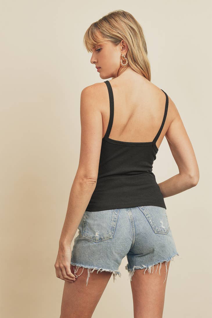 Black Straight High-Low Neck Cami Top - La De Da