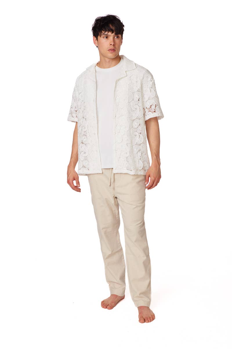 Textured Short Sleeve Men's Shirt - White Lace