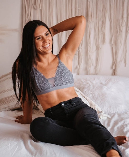Grey Floral Lace Bralette - La De Da