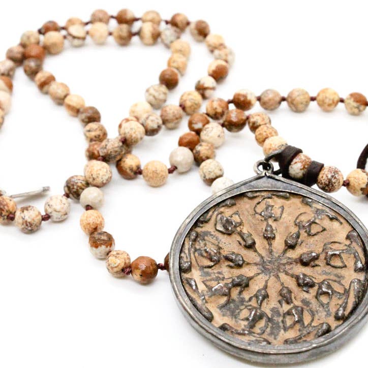 Hand Knotted Jasper Buddha Necklace - La De Da