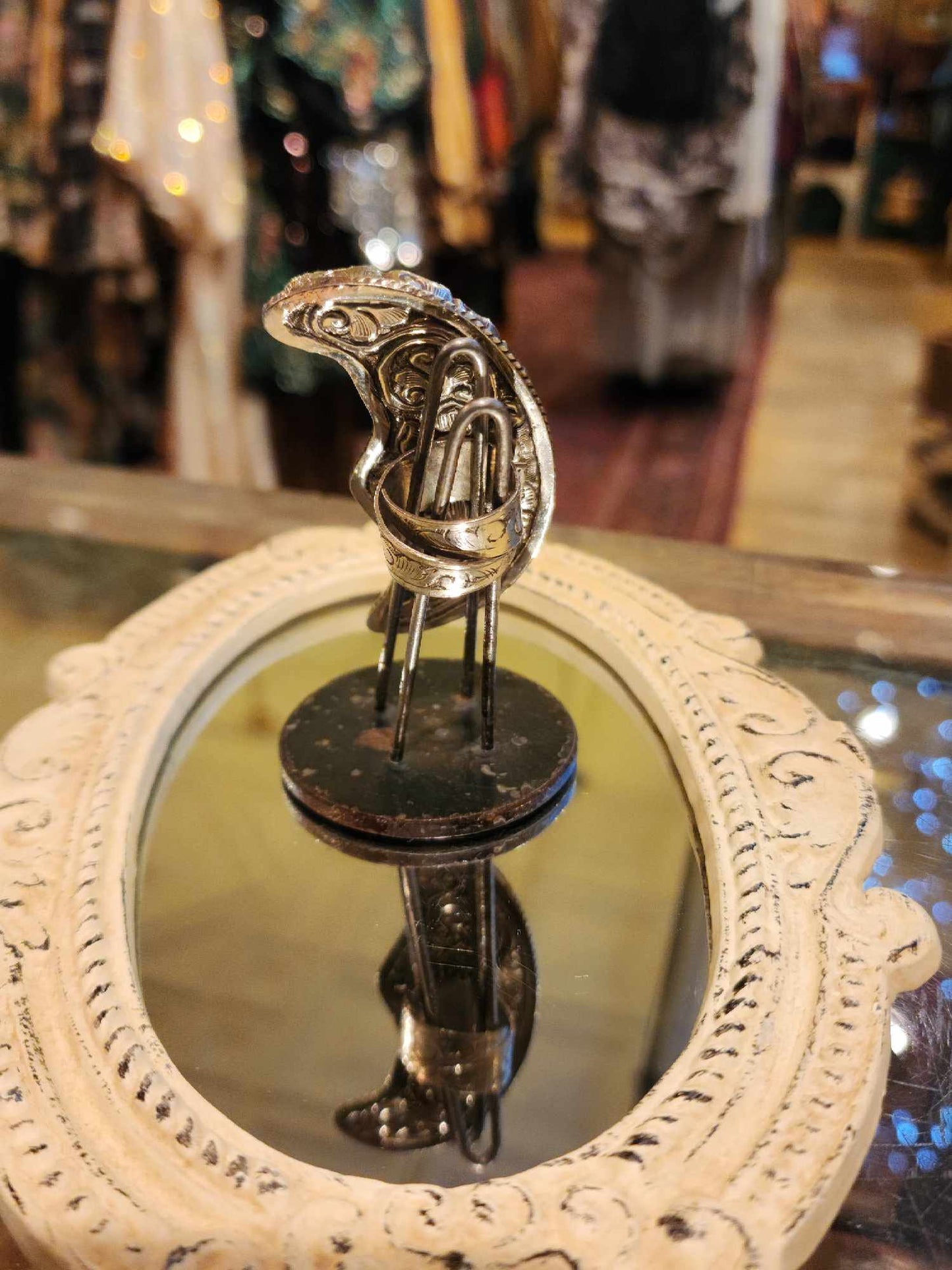 Carved Black Cresent Moon Adjustable Ring