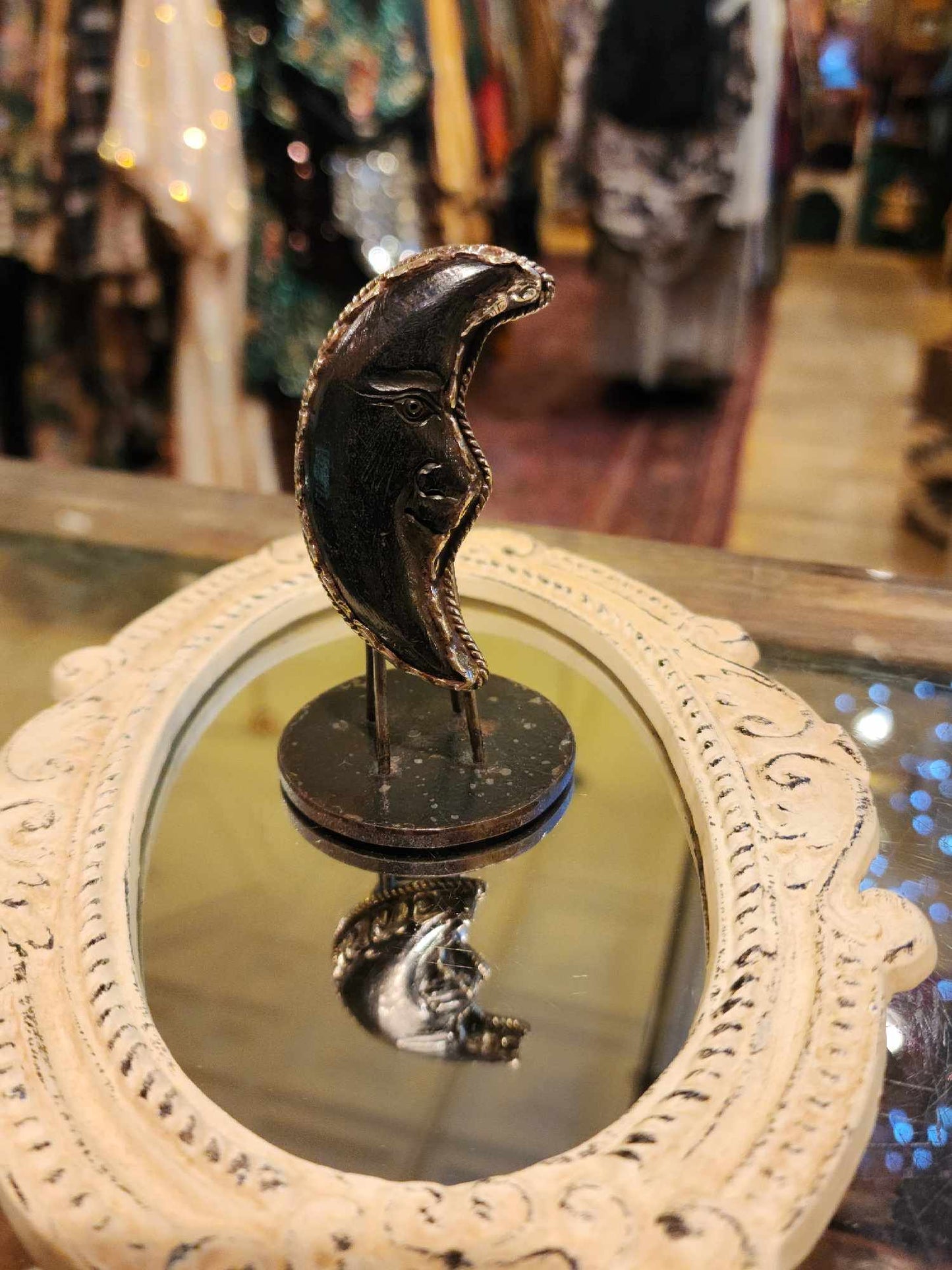 Carved Black Cresent Moon Adjustable Ring