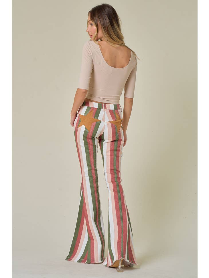 Terracotta Stripes Star Backed Flares - La De Da