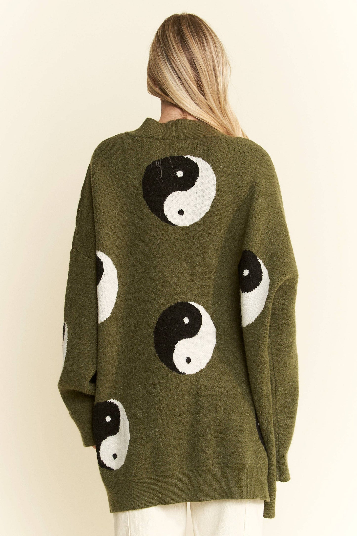 Oversized Yin Yang Cardigan - Olive