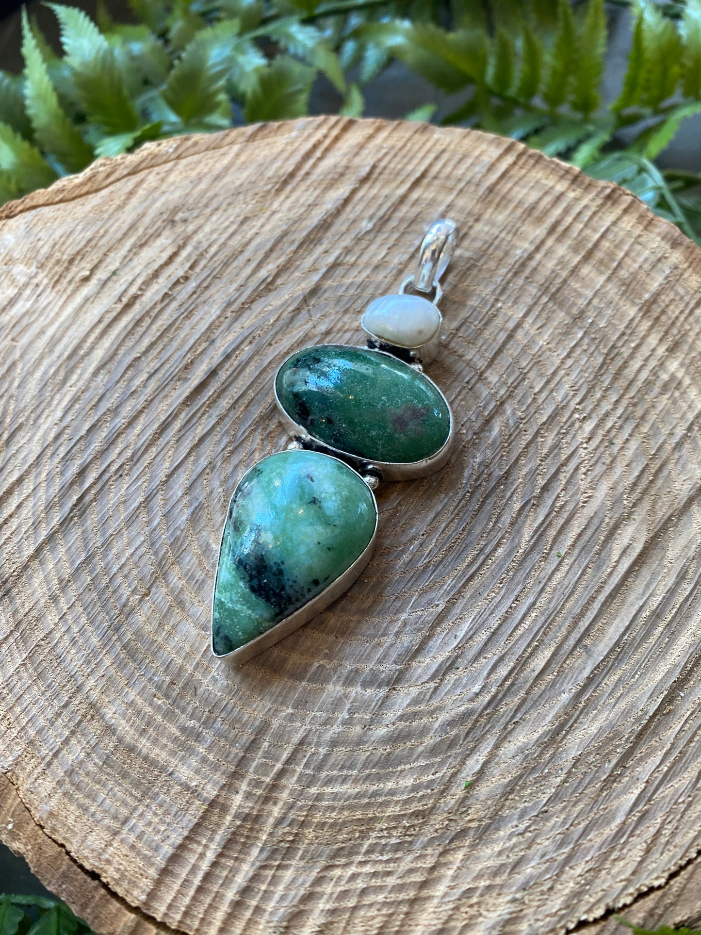 Double Green Jasper Pearl Pendant