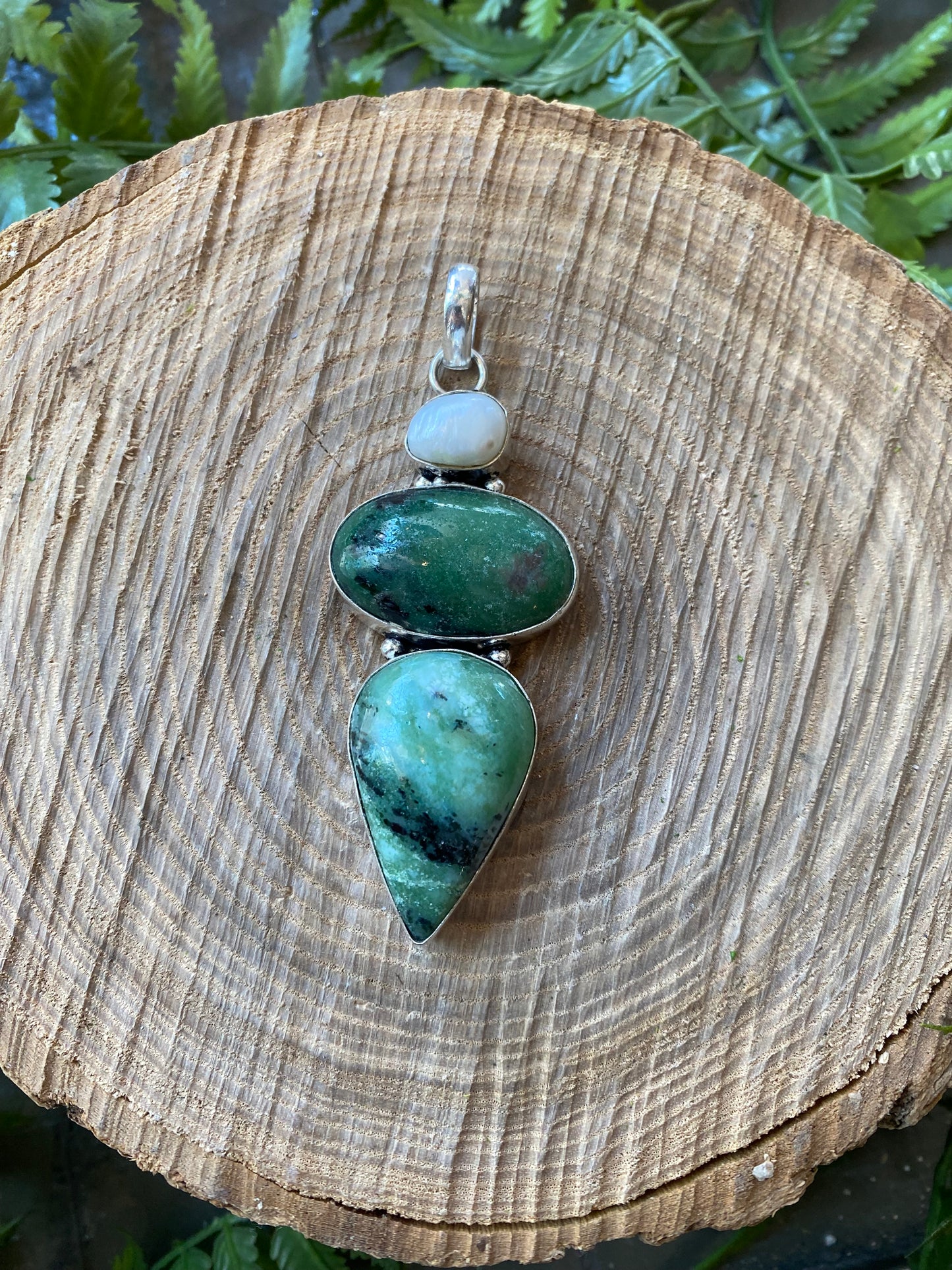 Double Green Jasper Pearl Pendant