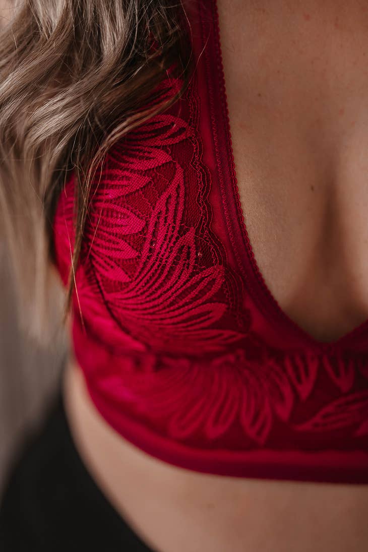 Maroon Adjustable Lace Bralette - La De Da