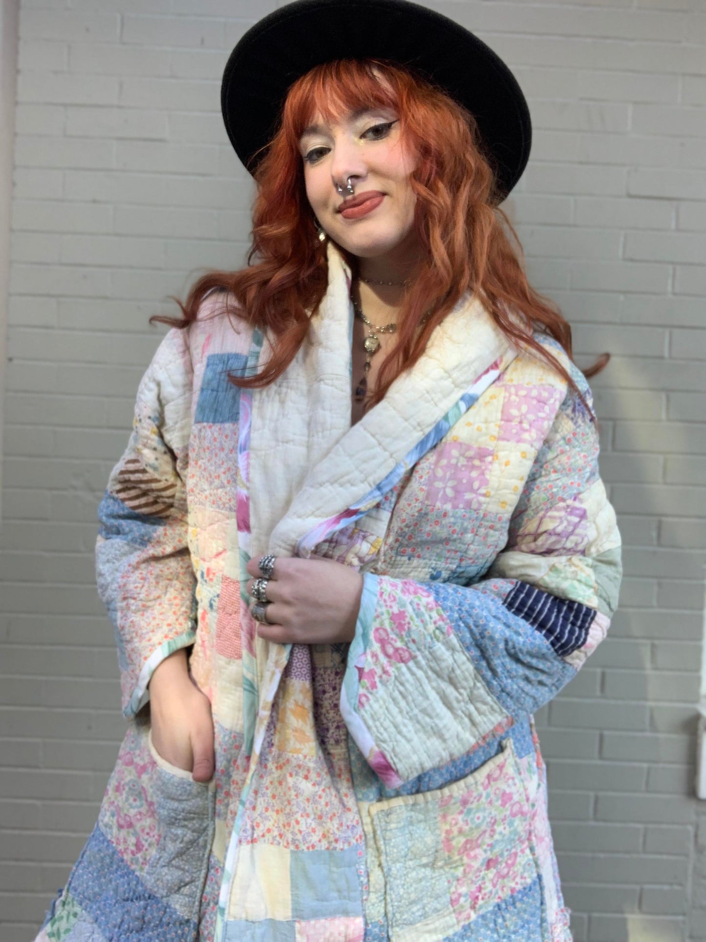 OOAK Handmade Upcycled Long Quilt Coat - Pastels*