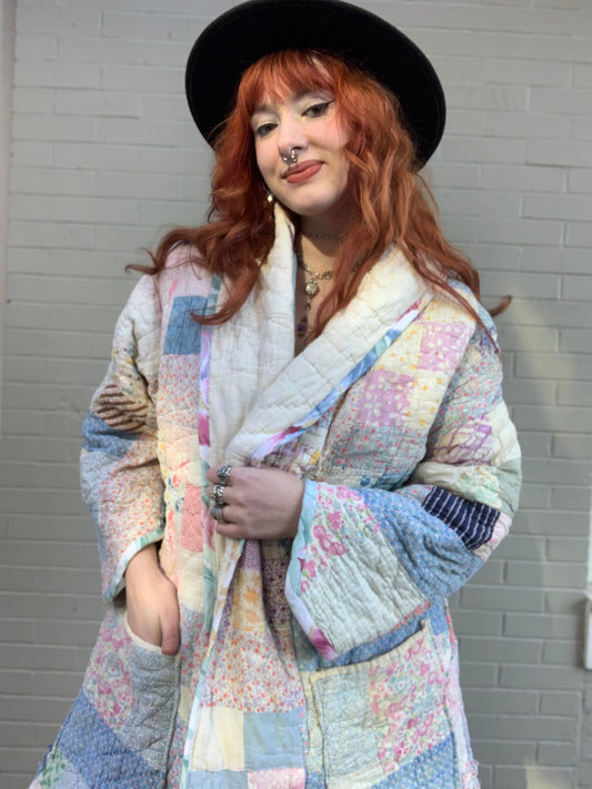 OOAK Handmade Upcycled Long Quilt Coat - Pastels*