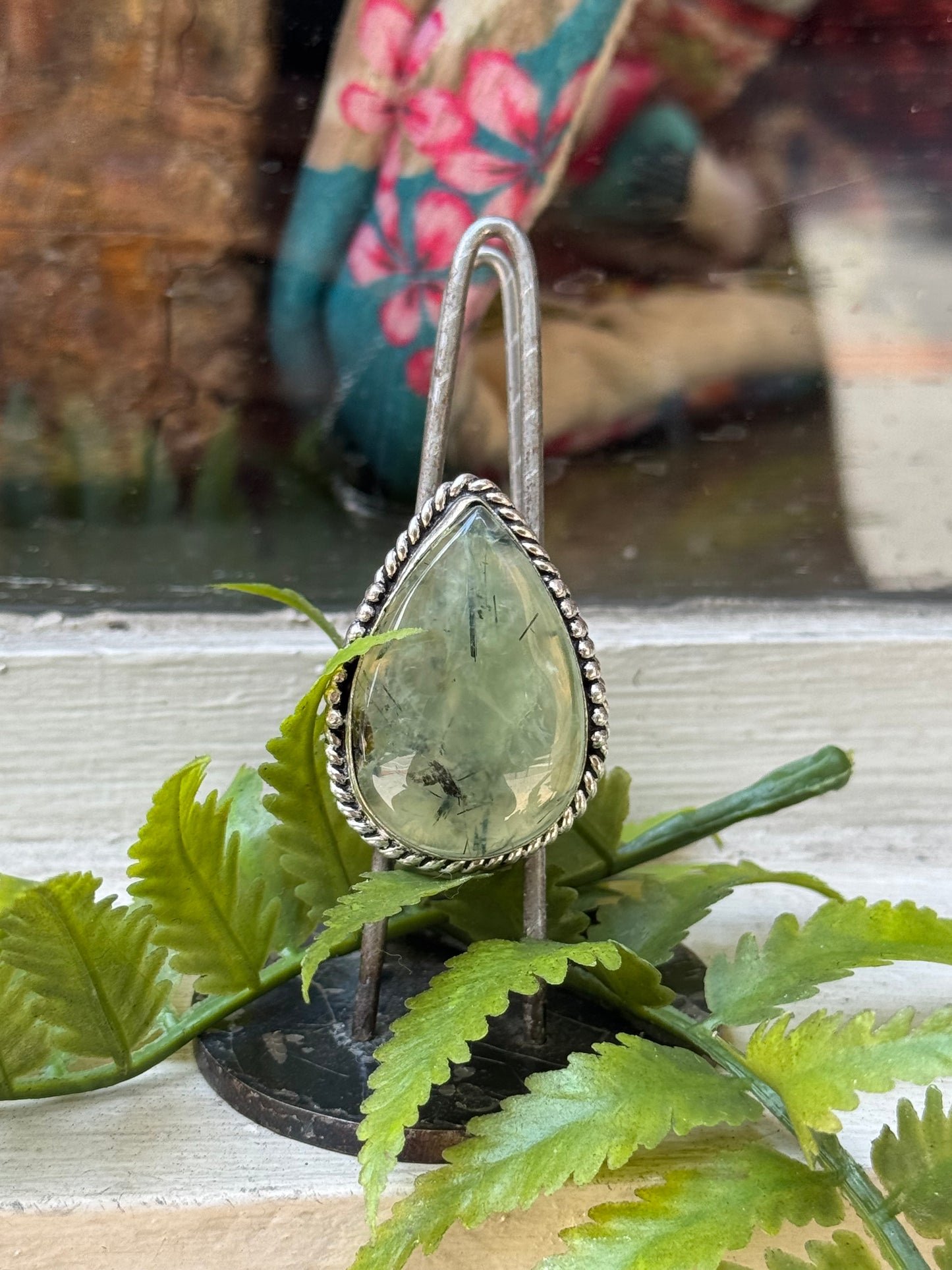 Prehnite Teardrop Silver Ring