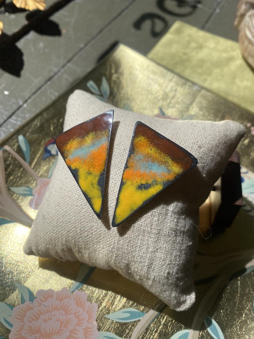 Yellow Orange Blue Rust Triangle Earrings *HH23