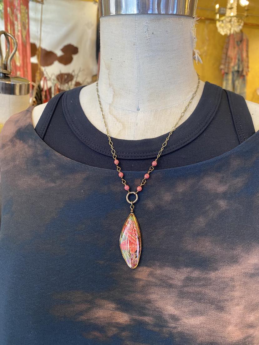 Cicada Wing on Pewter Chain Beaded Necklace * N208