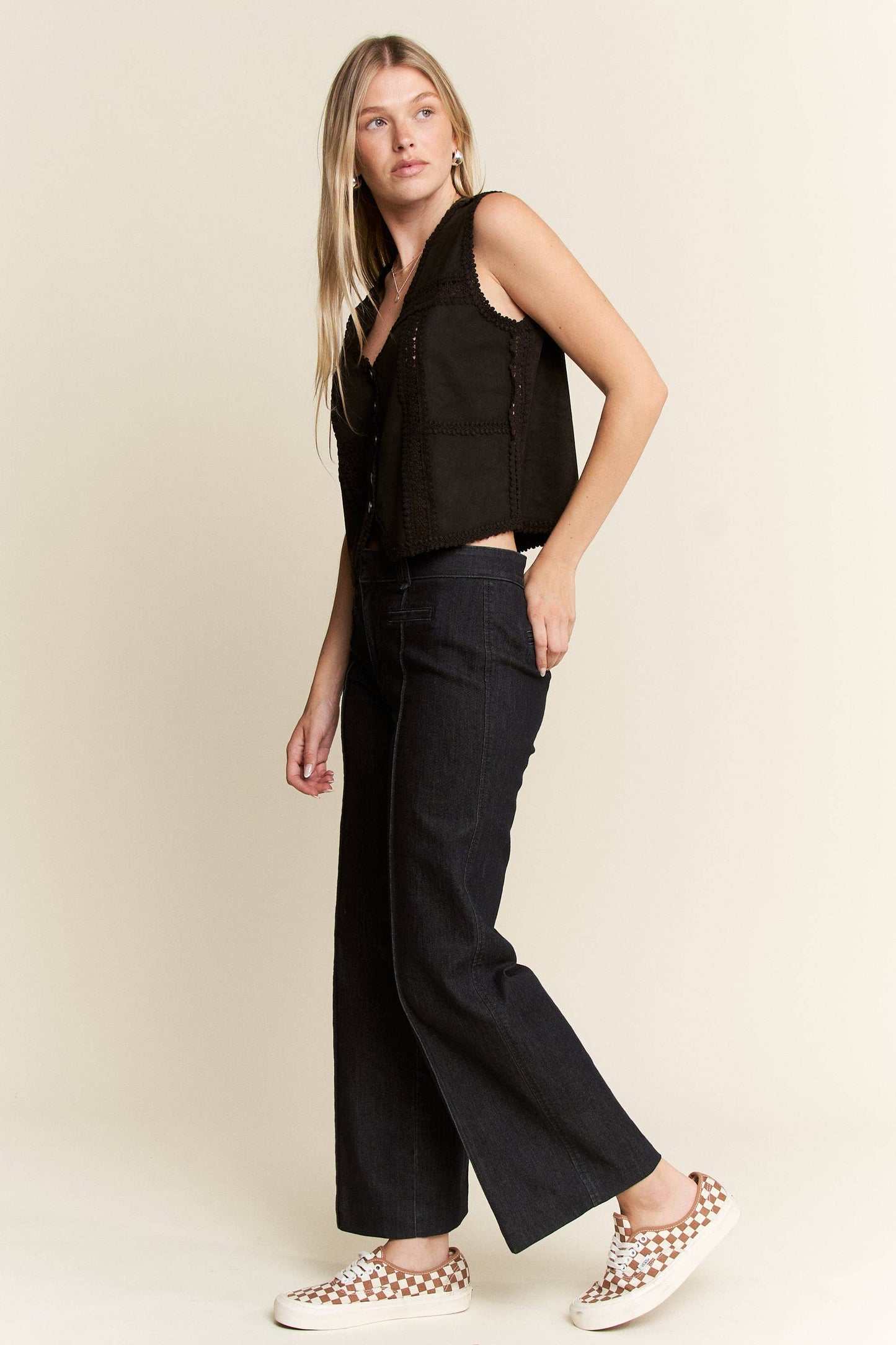PLUS Suede Vest With Lace Trim - Black