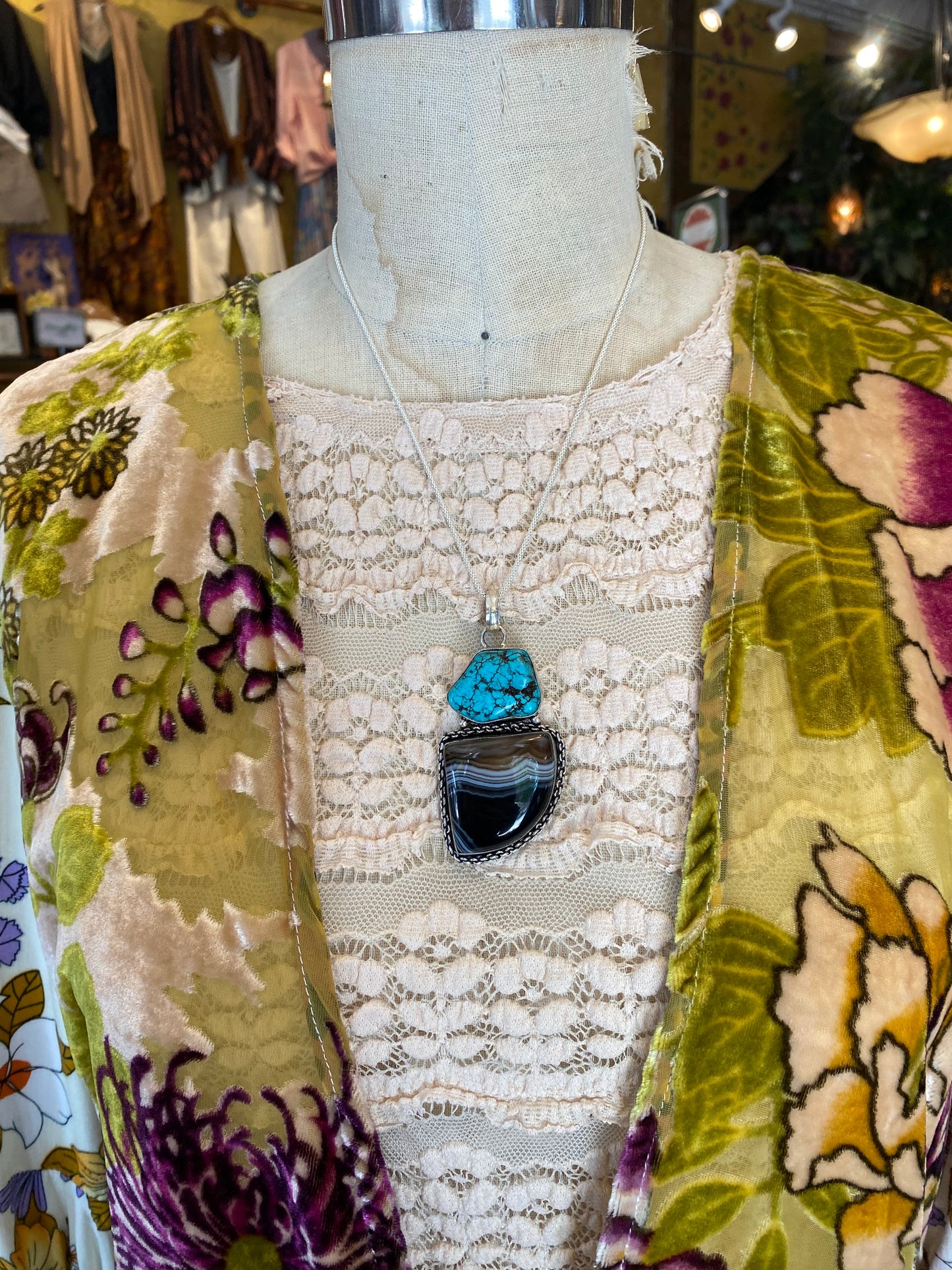Compressed Turquoise Black Agate Pendant