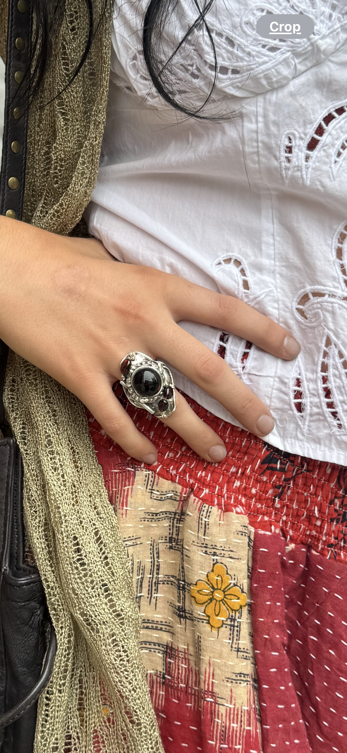 Artisan Glass/Garnets Fine Silver Ring *425R-27
